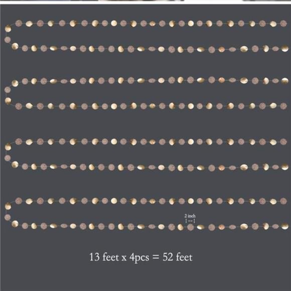 Glitter Champagne Gold Decorations Paper Circle Dots Garland Party Streamers - Picture 5 of 6